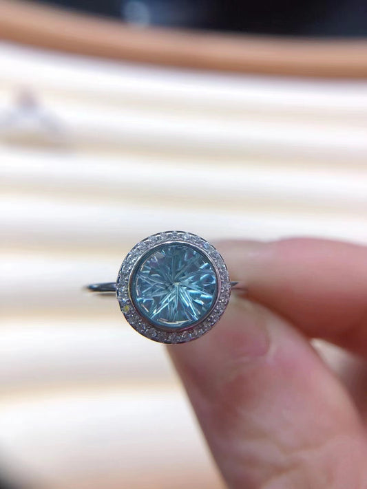 S925 Natural Blue Topaz Smokey Cut Ladies