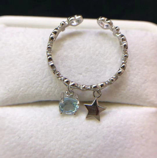 S925 Natural Blue Topaz Ring