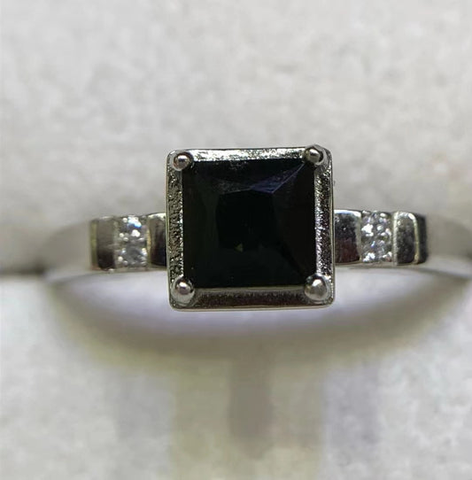 S925 Silver Fine Setting Natural Black Tourmaline Ladies Silver Ring