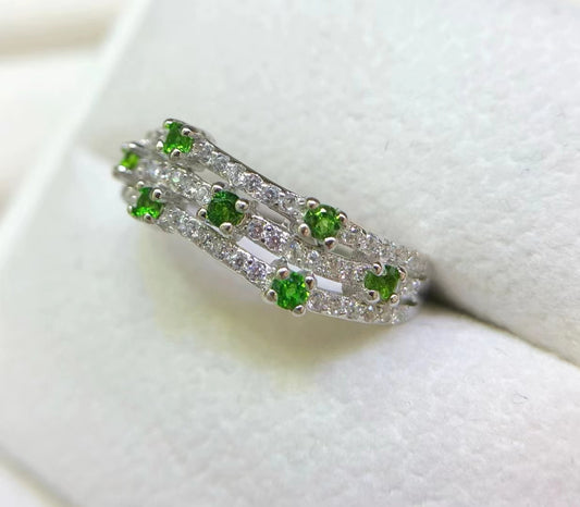 S925 Silver Exquisite Setting Natural Turbidite Row Ring Ladies Silver Ring