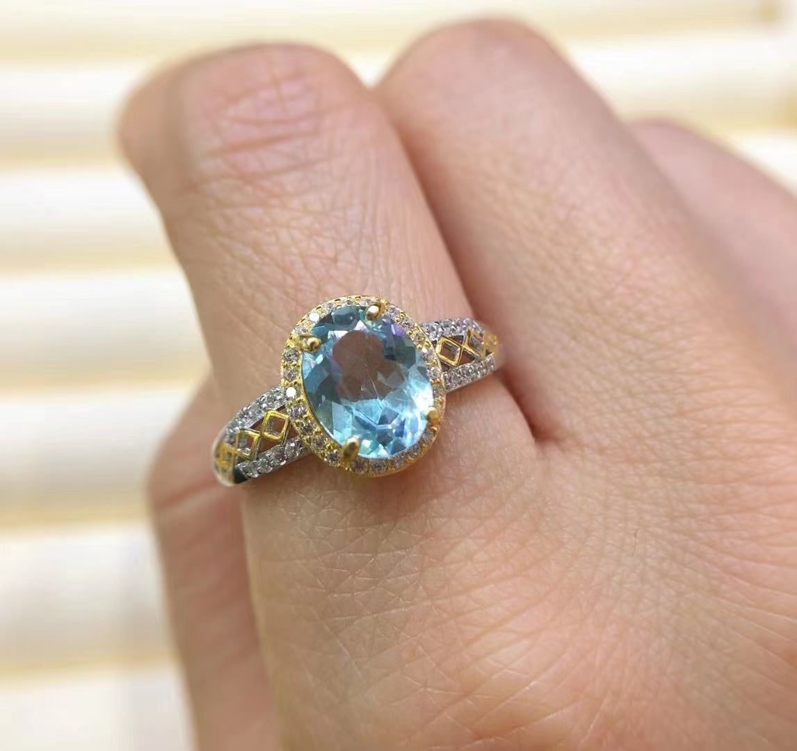 S925 Natural Blue Topaz Simple Ladies Silver Ring