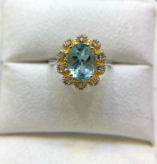S925 Natural Blue Topaz Simple Ladies Silver Ring