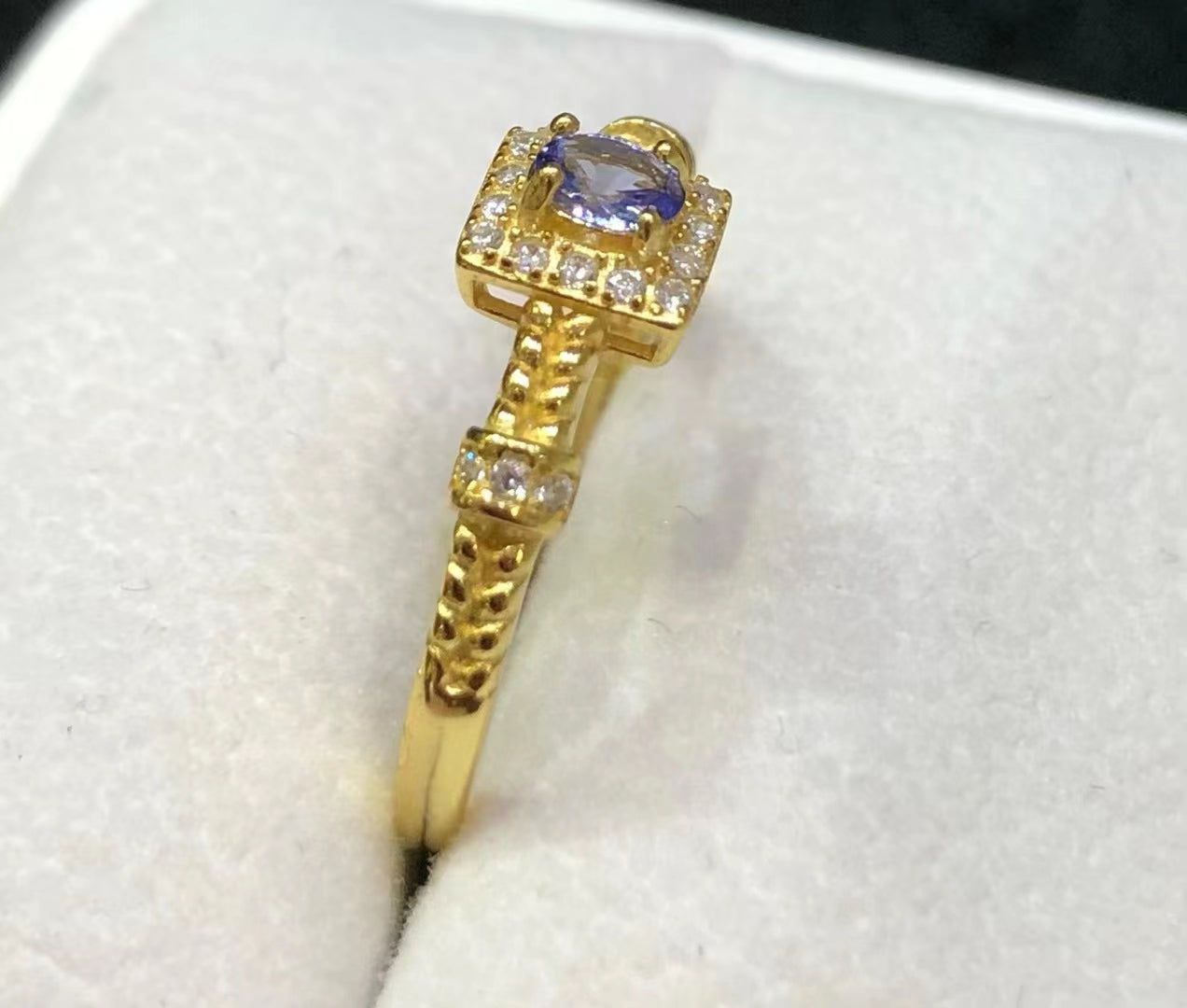 S925 Natural Tanzanite Sterling Silver Gold Plated Ladies Ring