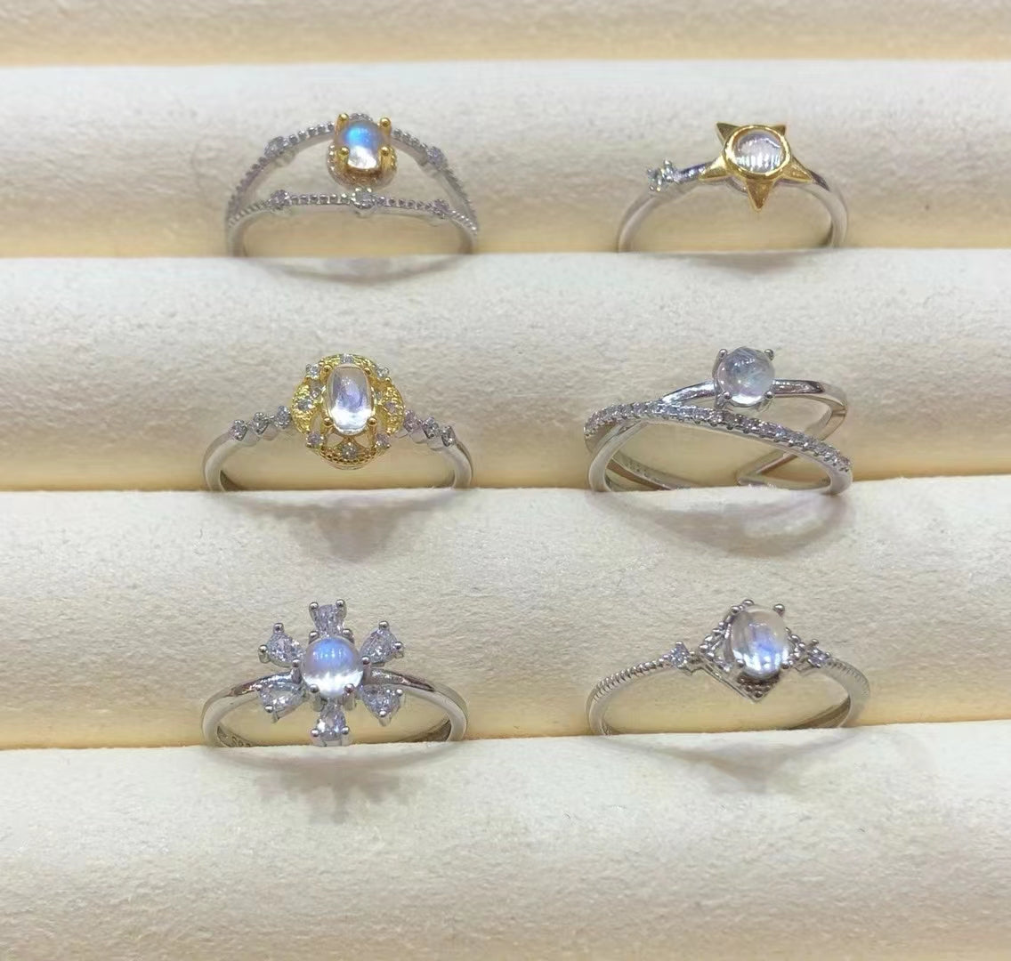 S925 Natural Moonstone Sterling Silver Ring