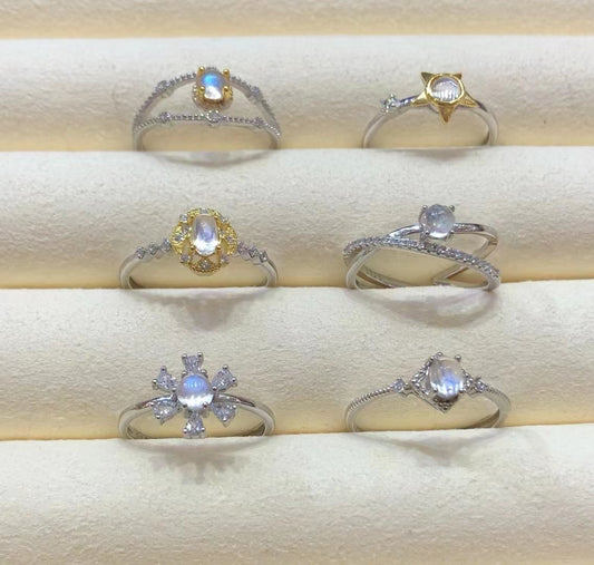 S925 Natural Moonstone Sterling Silver Ring