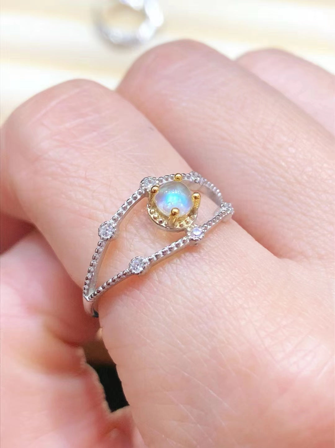 S925 Natural Moonstone Sterling Silver Ring