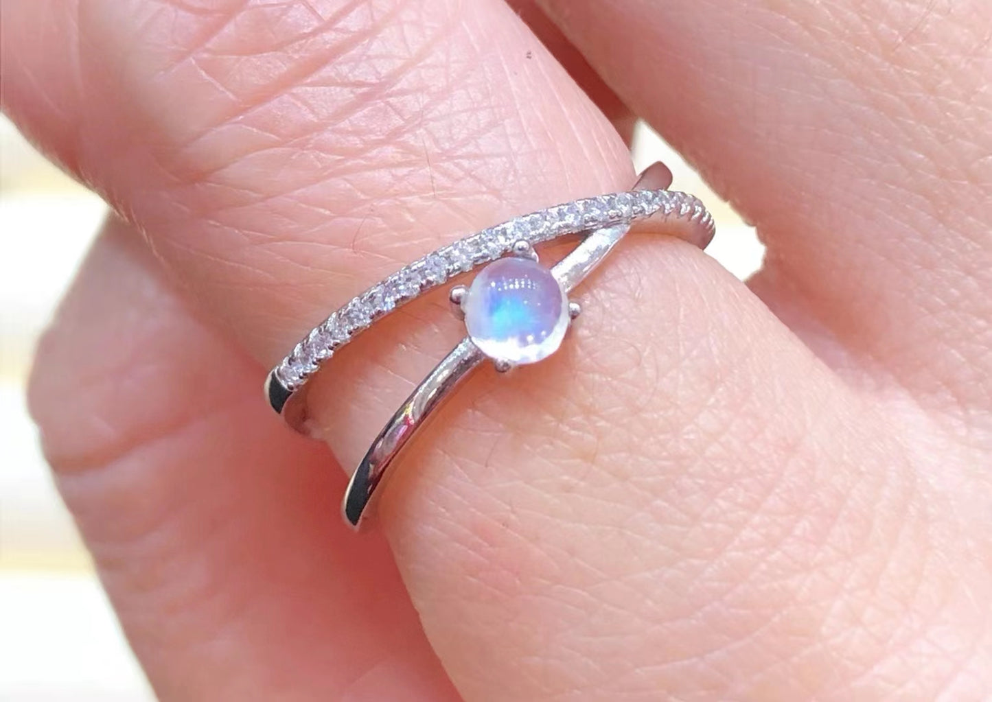S925 Natural Moonstone Sterling Silver Ring