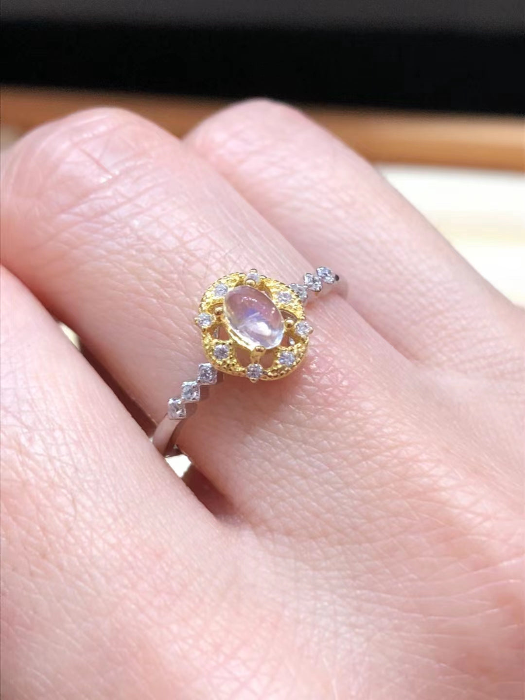S925 Natural Moonstone Sterling Silver Ring
