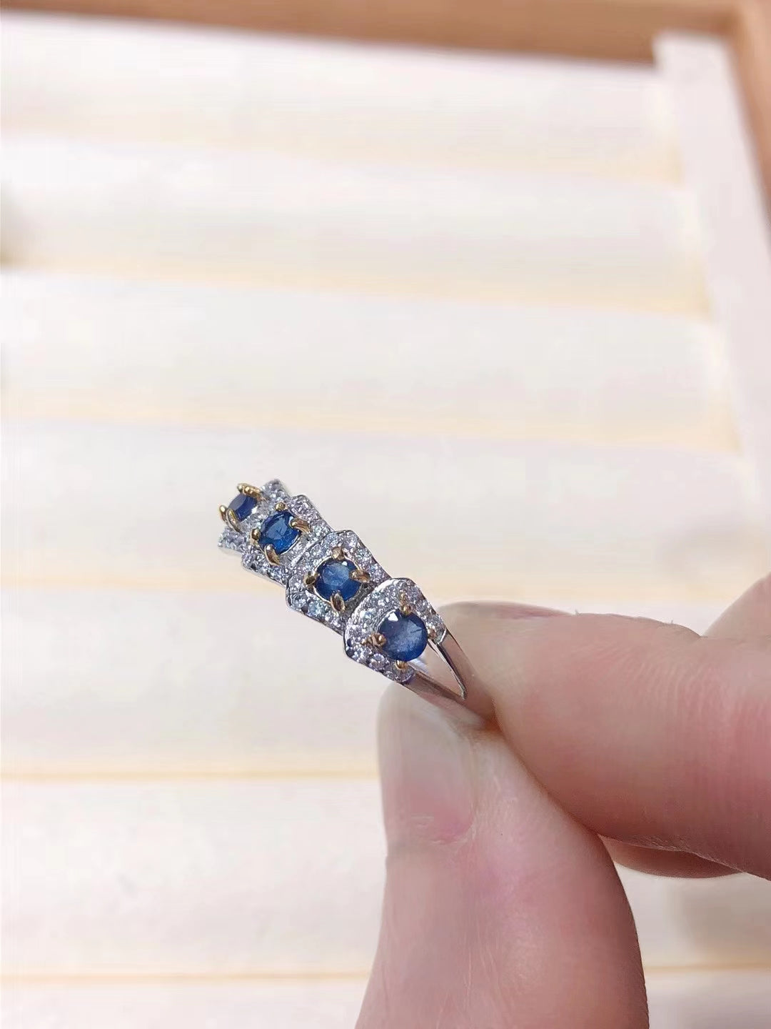 S925 Natural Sapphire Row Ring