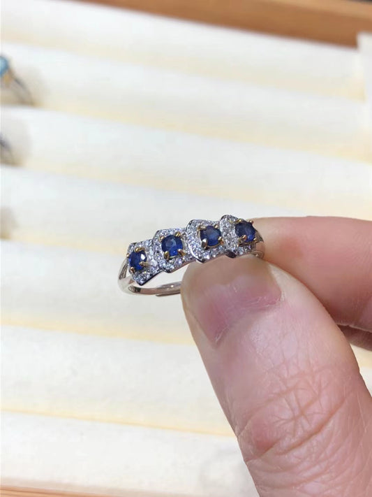 S925 Natural Sapphire Row Ring