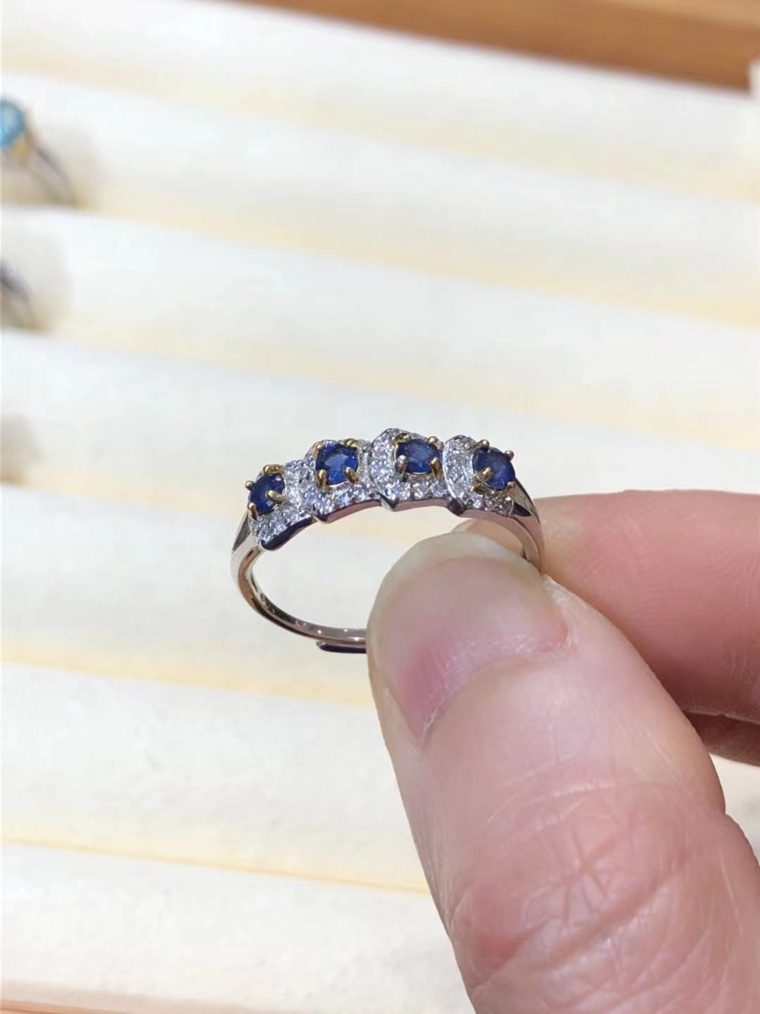 S925 Natural Sapphire Row Ring