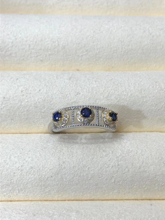 S925 Natural Sapphire Row Ring