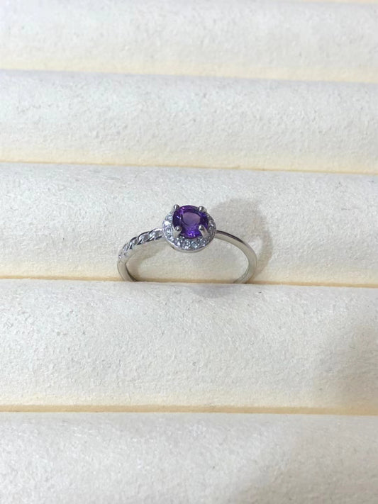 S925 Natural Amethyst Ring
