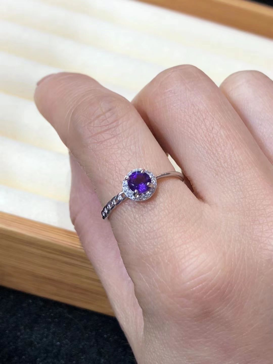 S925 Natural Amethyst Ring