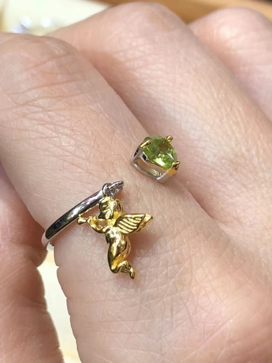 S925 Natural Peridot Ring top opening design