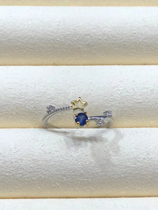 S925 natural sapphire ring top opening design