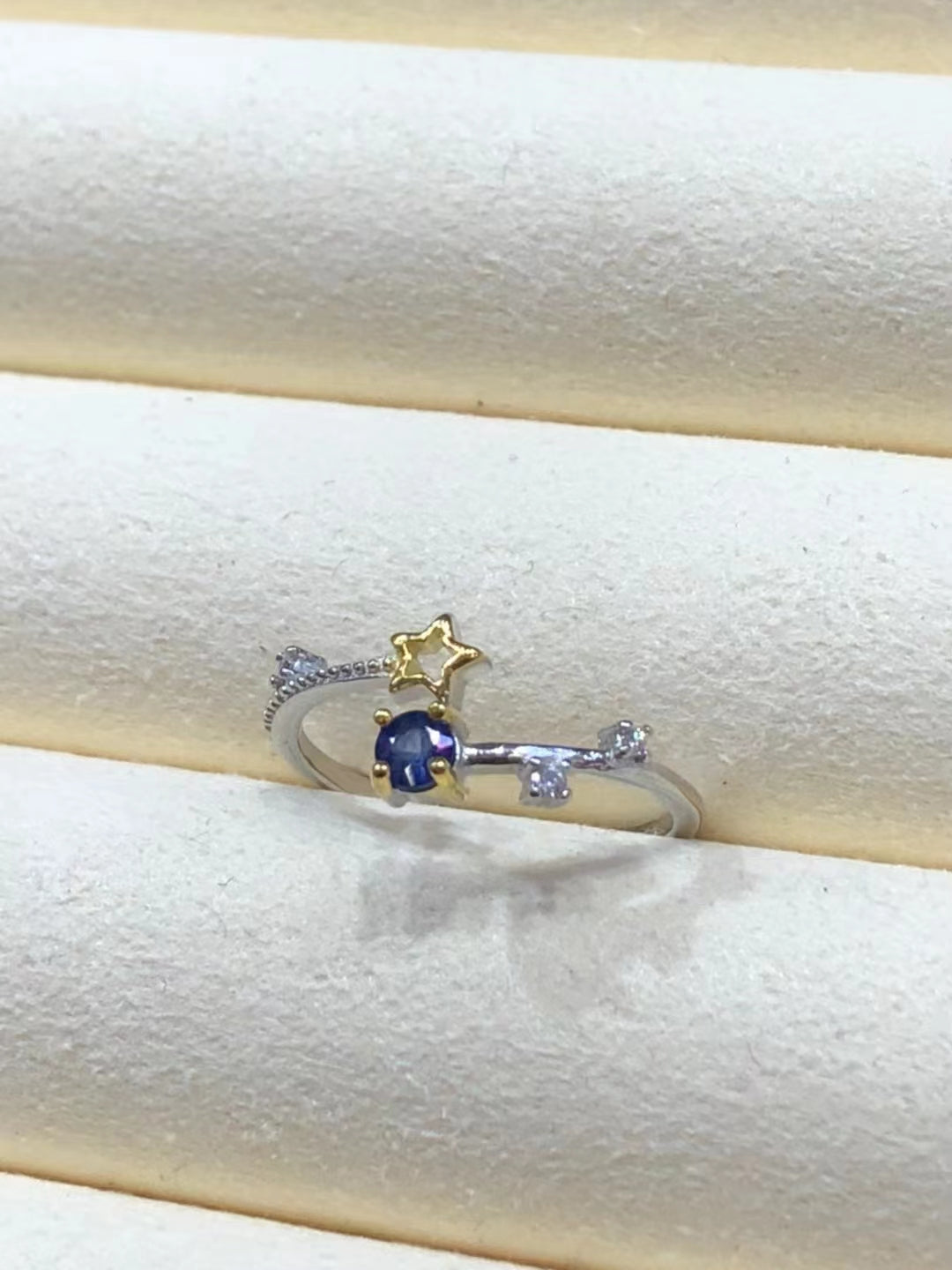 S925 natural sapphire ring top opening design