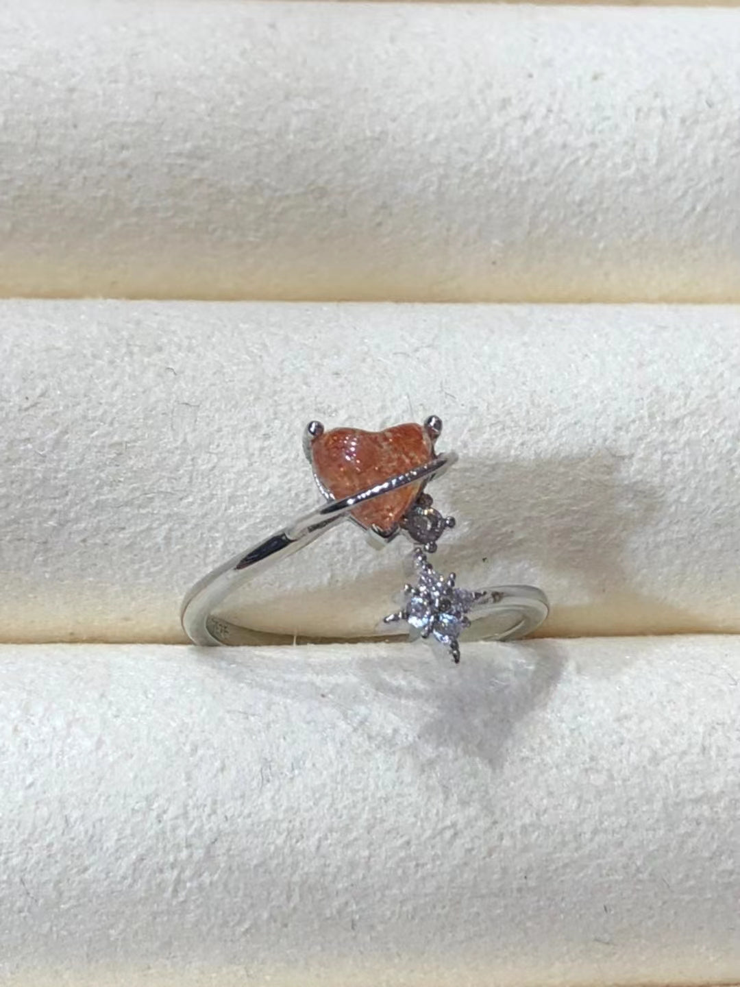 s925 natural gold sunstone ring top opening design