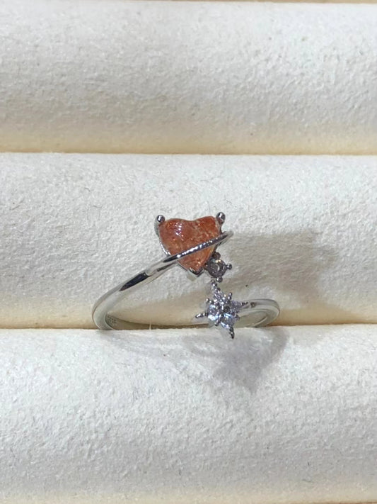 s925 natural gold sunstone ring top opening design