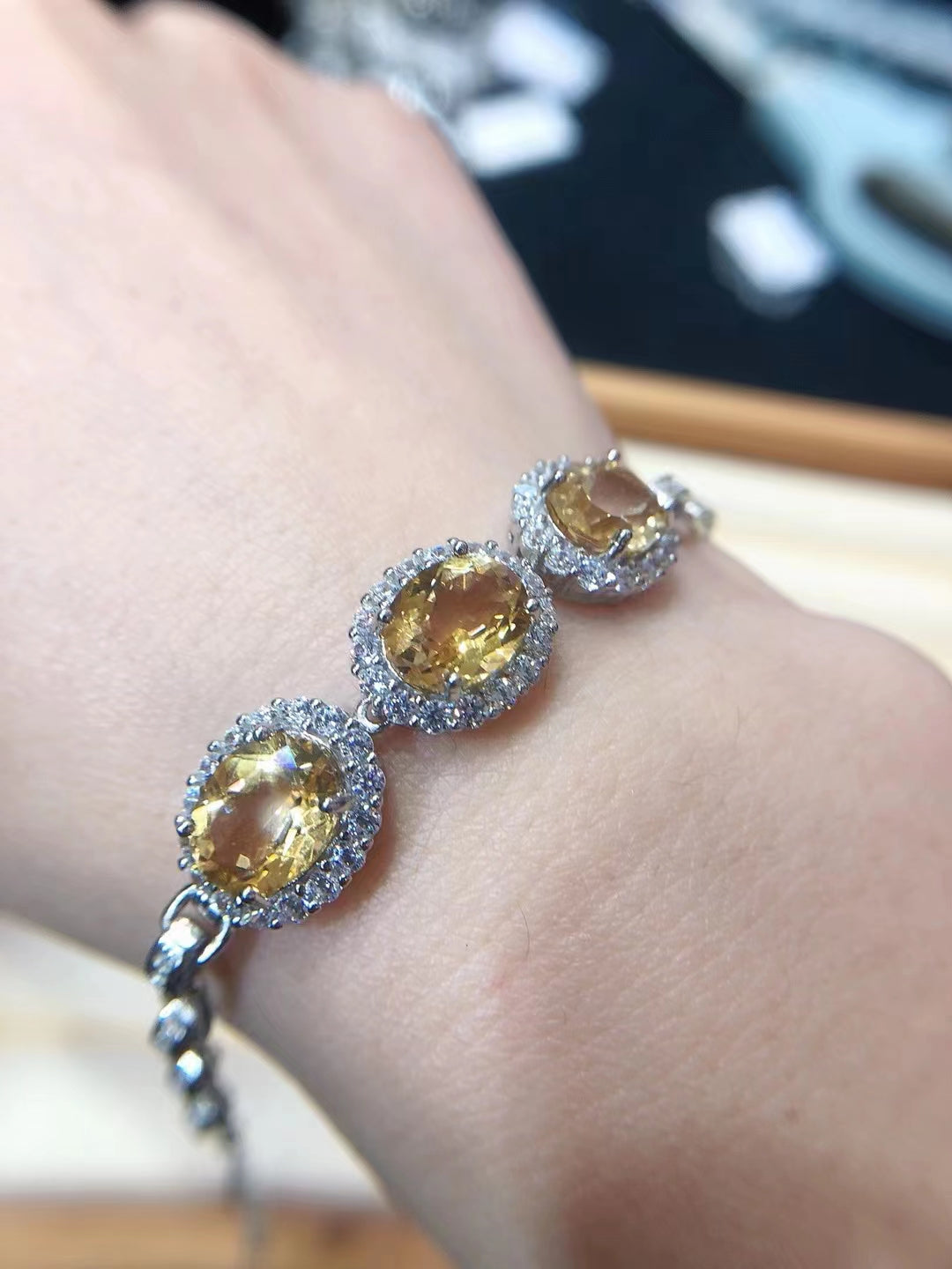 S925 Natural Citrine Bracelet Oversized Grain Super Chunky Silver Tow