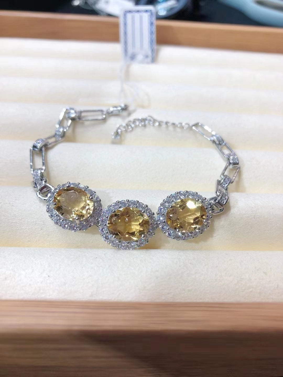S925 Natural Citrine Bracelet Oversized Grain Super Chunky Silver Tow