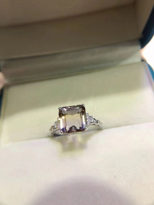 S925 Natural Amethyst Square Sugar Ring