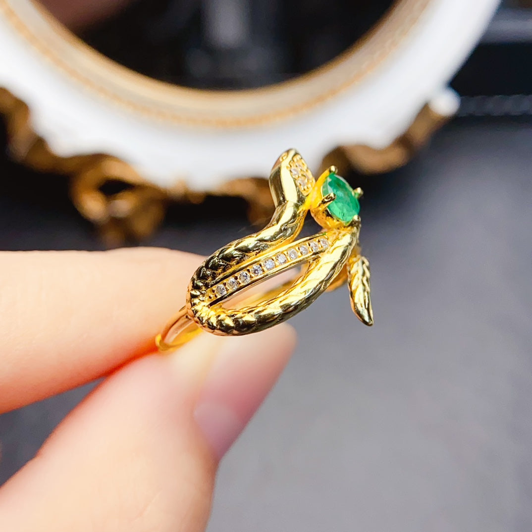 Natural Emerald Ring, Flawless & Vivid Color, 925 Silver Setting