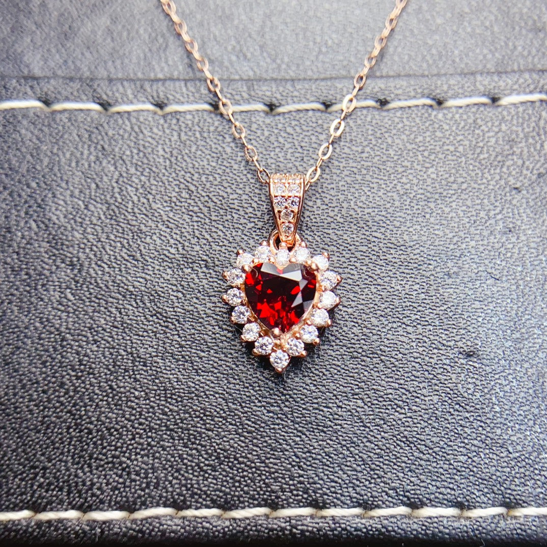 Natural Garnet Heart Pendant, 925 Silver Setting, Elegant & Vivid Color, Center Stone 6×6mm