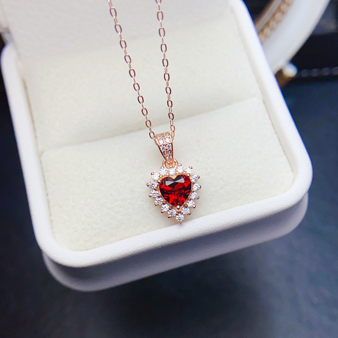 Natural Garnet Heart Pendant, 925 Silver Setting, Elegant & Vivid Color, Center Stone 6×6mm