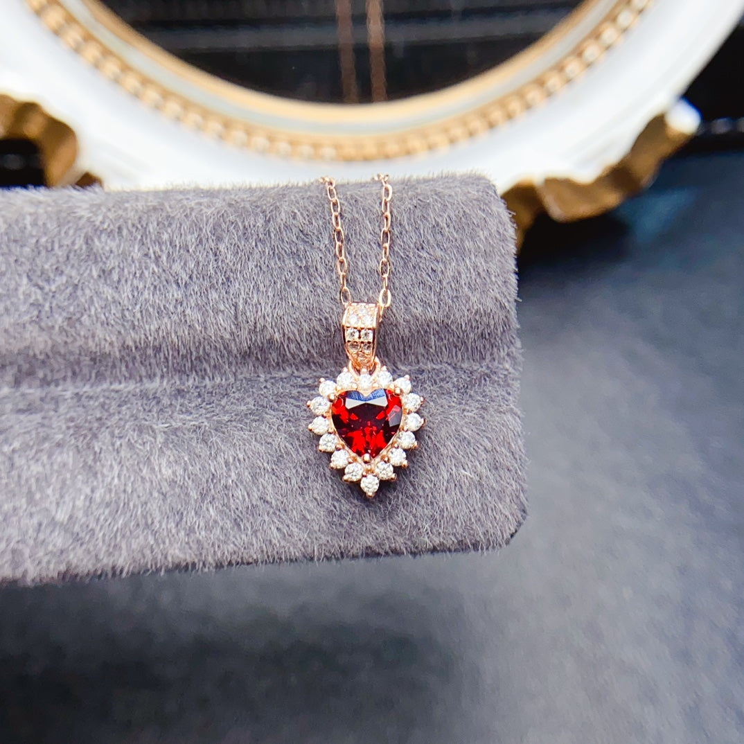 Natural Garnet Heart Pendant, 925 Silver Setting, Elegant & Vivid Color, Center Stone 6×6mm