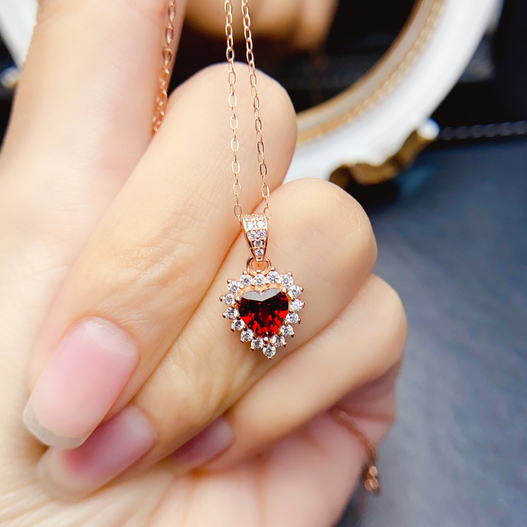 Natural Garnet Heart Pendant, 925 Silver Setting, Elegant & Vivid Color, Center Stone 6×6mm