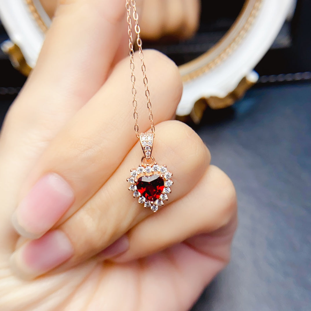 Natural Garnet Heart Pendant, 925 Silver Setting, Elegant & Vivid Color, Center Stone 6×6mm