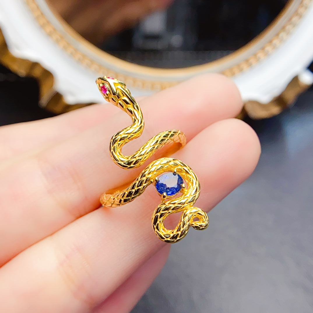 Natural Sapphire Adjustable Ring, Flawless Royal Blue, Gold 925 Silver, 4×5mm Stone