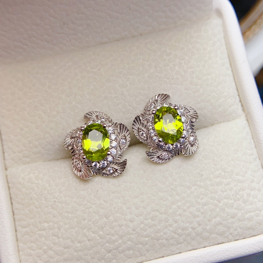 5*7mm Natural Peridot Earrings, Vintage Oval Cut, High Clarity & Full Fire, 925 Silver, May Birthstone Jewelry
