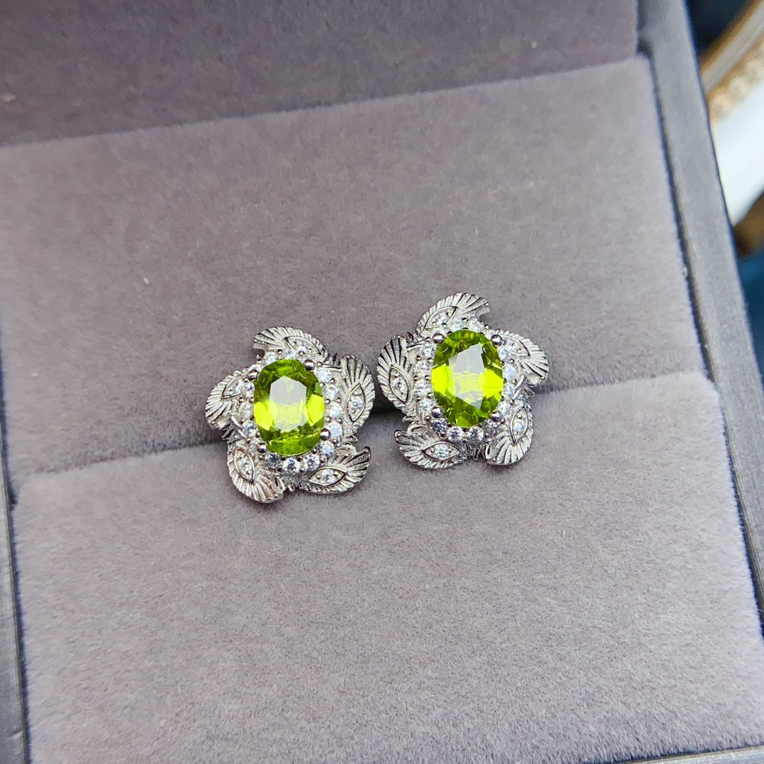 5*7mm Natural Peridot Earrings, Vintage Oval Cut, High Clarity & Full Fire, 925 Silver, May Birthstone Jewelry