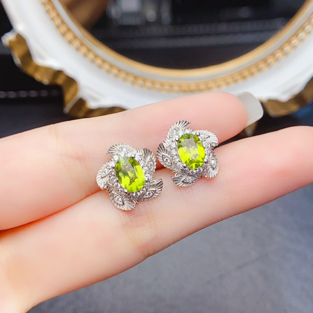 5*7mm Natural Peridot Earrings, Vintage Oval Cut, High Clarity & Full Fire, 925 Silver, May Birthstone Jewelry