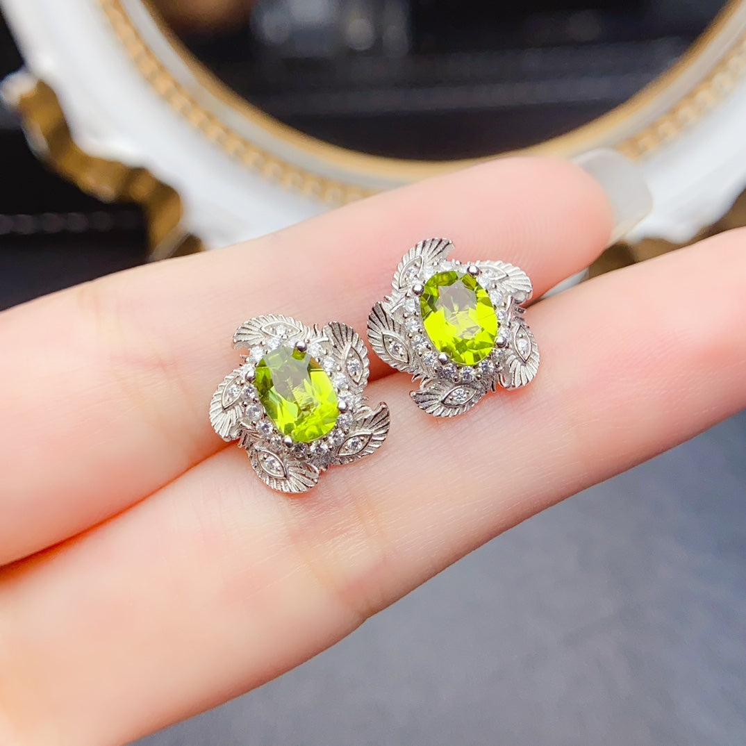 5*7mm Natural Peridot Earrings, Vintage Oval Cut, High Clarity & Full Fire, 925 Silver, May Birthstone Jewelry