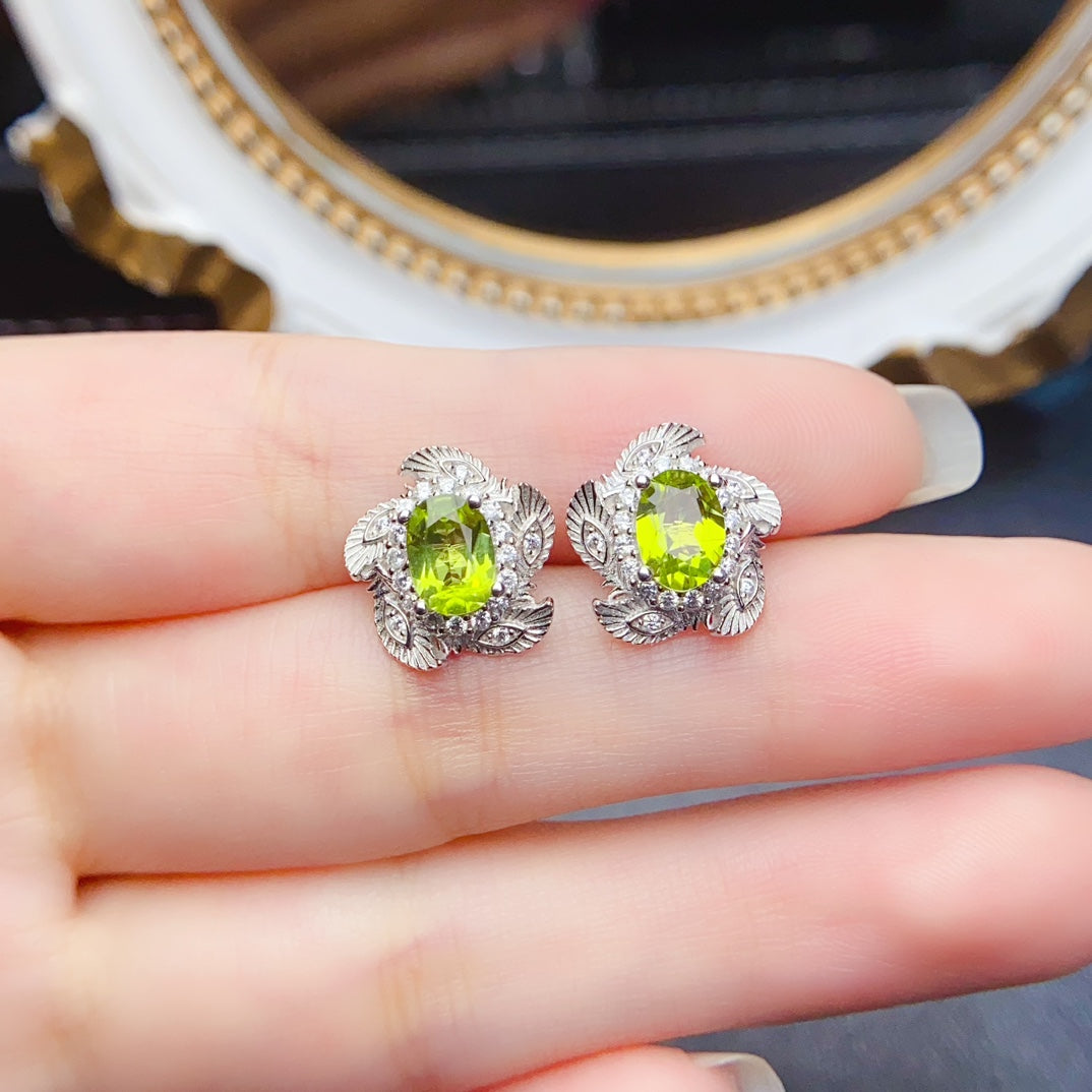 5*7mm Natural Peridot Earrings, Vintage Oval Cut, High Clarity & Full Fire, 925 Silver, May Birthstone Jewelry