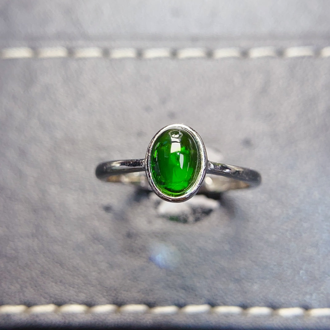 5*7mm Natural Diopside Ring, High Clarity & Full Fire, Green Gem, 925 Silver, Daily Minimalist Jewelry