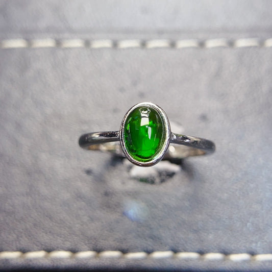 5*7mm Natural Diopside Ring, High Clarity & Full Fire, Green Gem, 925 Silver, Daily Minimalist Jewelry