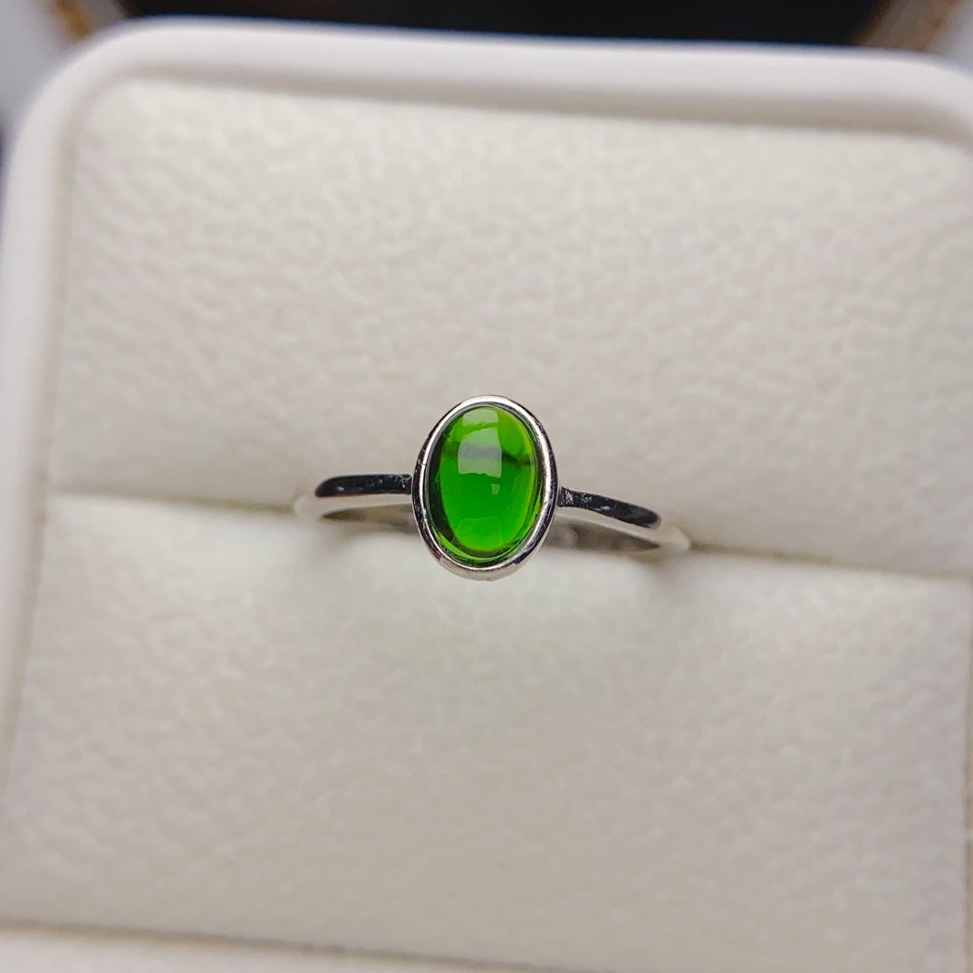 5*7mm Natural Diopside Ring, High Clarity & Full Fire, Green Gem, 925 Silver, Daily Minimalist Jewelry
