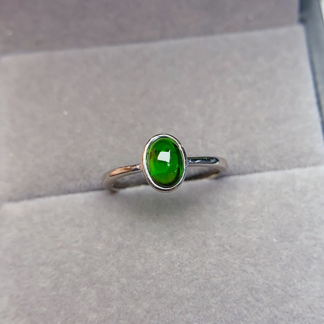 5*7mm Natural Diopside Ring, High Clarity & Full Fire, Green Gem, 925 Silver, Daily Minimalist Jewelry