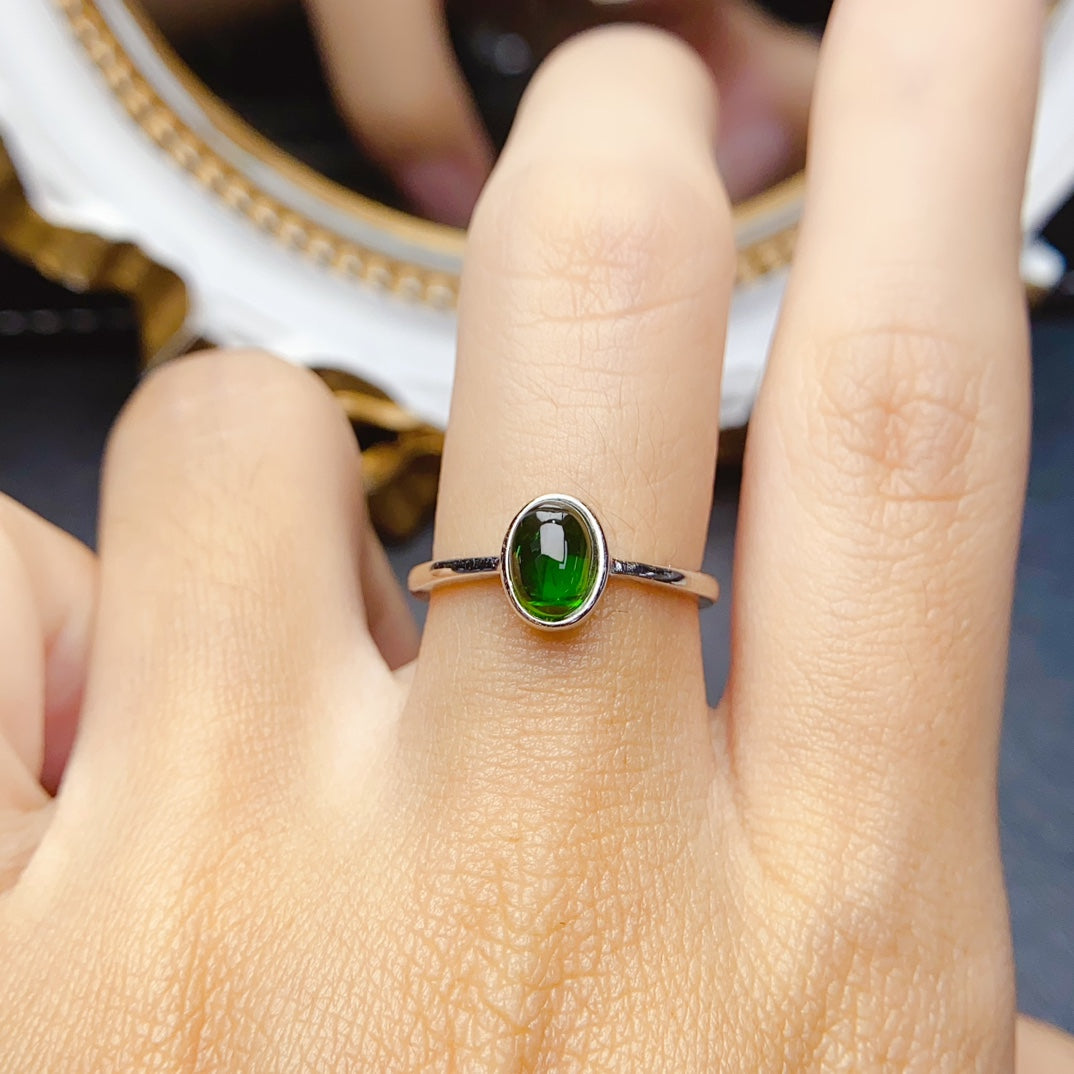 5*7mm Natural Diopside Ring, High Clarity & Full Fire, Green Gem, 925 Silver, Daily Minimalist Jewelry