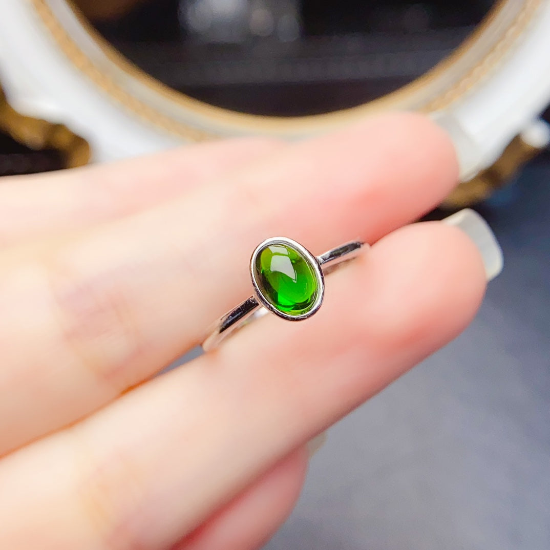 5*7mm Natural Diopside Ring, High Clarity & Full Fire, Green Gem, 925 Silver, Daily Minimalist Jewelry
