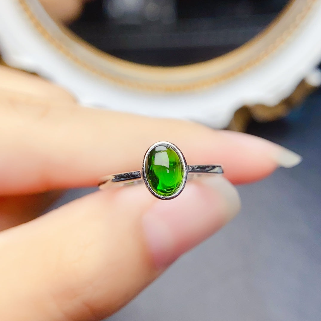 5*7mm Natural Diopside Ring, High Clarity & Full Fire, Green Gem, 925 Silver, Daily Minimalist Jewelry
