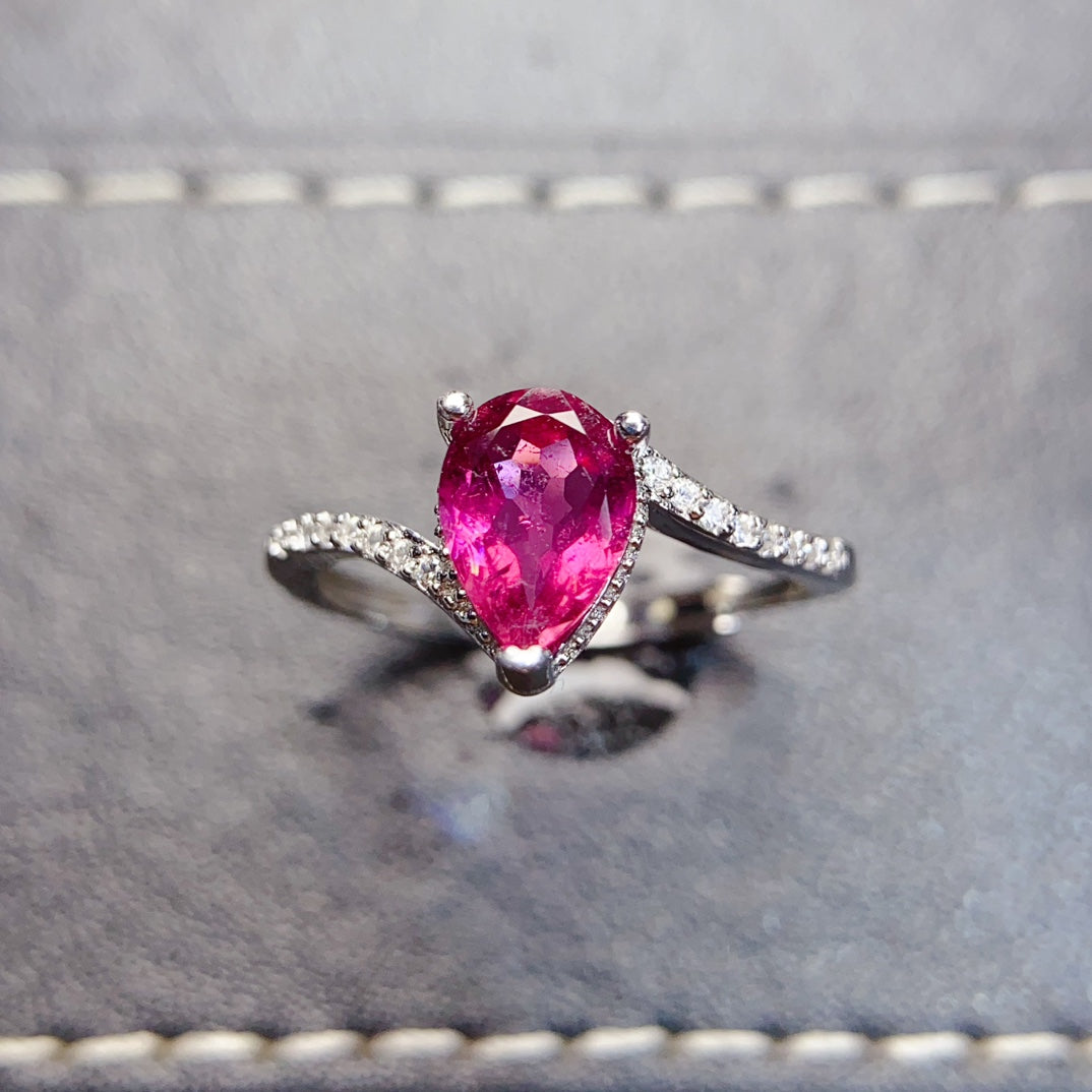 Natural Tourmaline AdjustableRingTeardrop, High Clarity & Full Fire, 925 Silver, Minimalist Elegance6*8mm