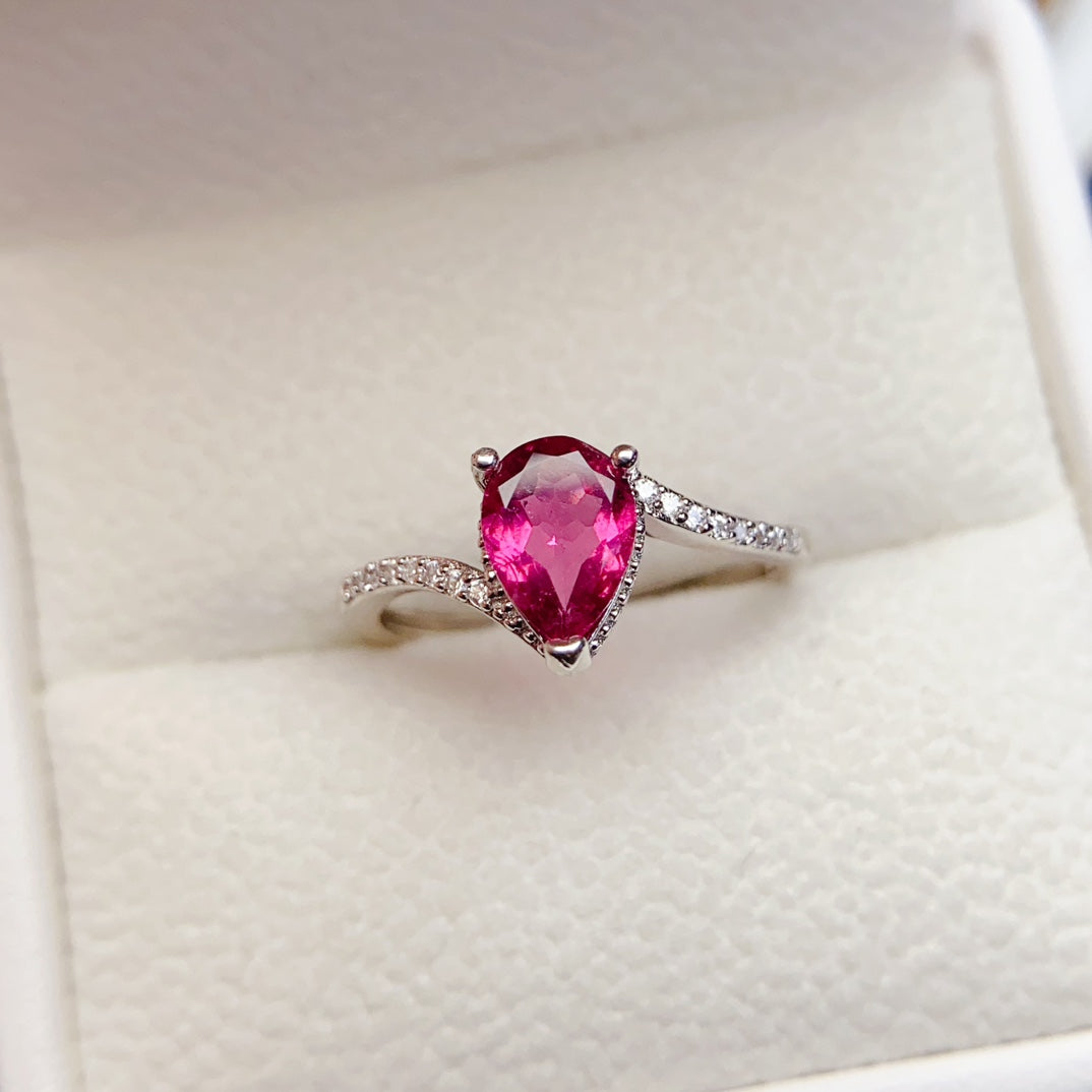 Natural Tourmaline AdjustableRingTeardrop, High Clarity & Full Fire, 925 Silver, Minimalist Elegance6*8mm