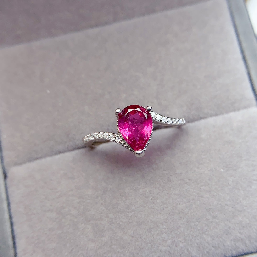 Natural Tourmaline AdjustableRingTeardrop, High Clarity & Full Fire, 925 Silver, Minimalist Elegance6*8mm