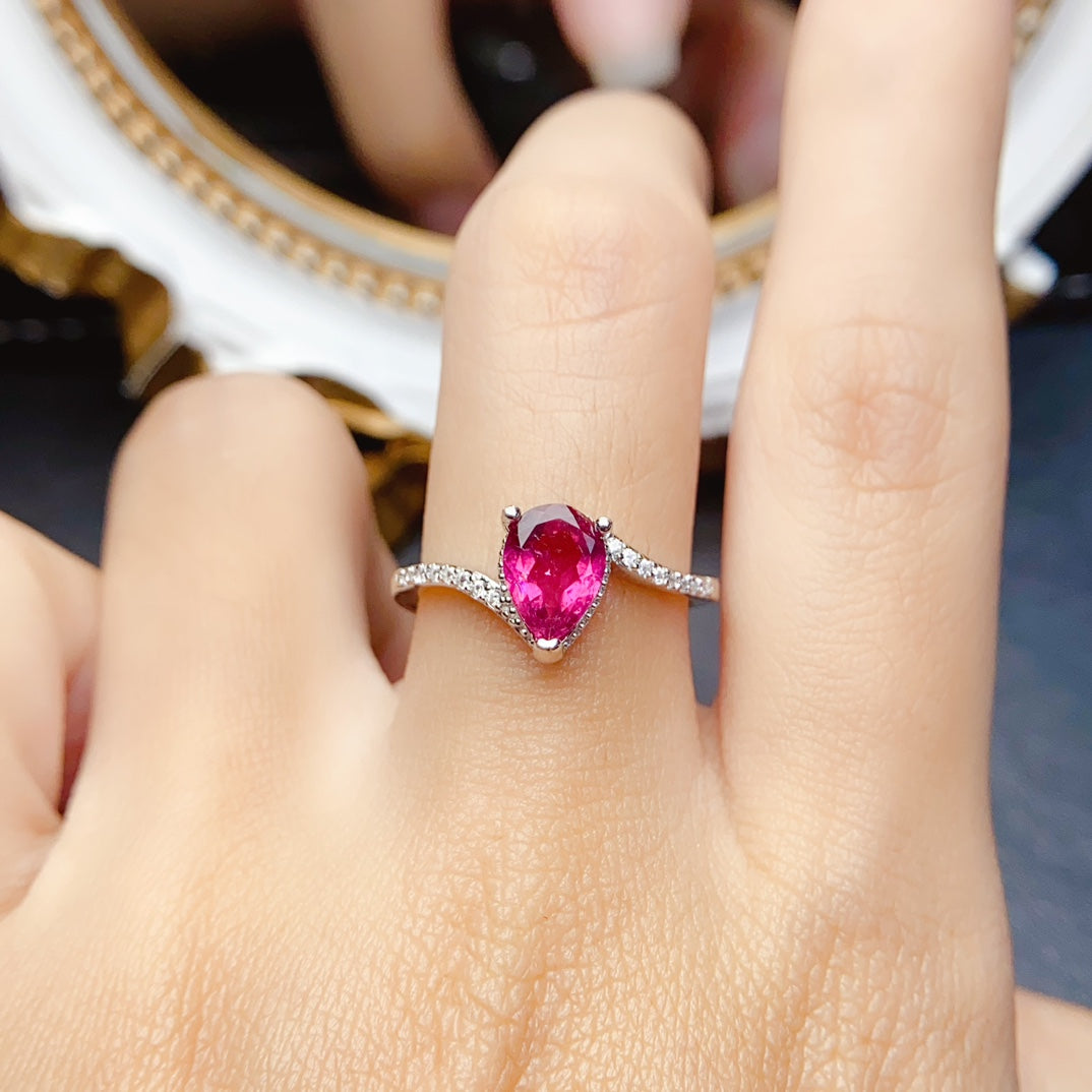 Natural Tourmaline AdjustableRingTeardrop, High Clarity & Full Fire, 925 Silver, Minimalist Elegance6*8mm