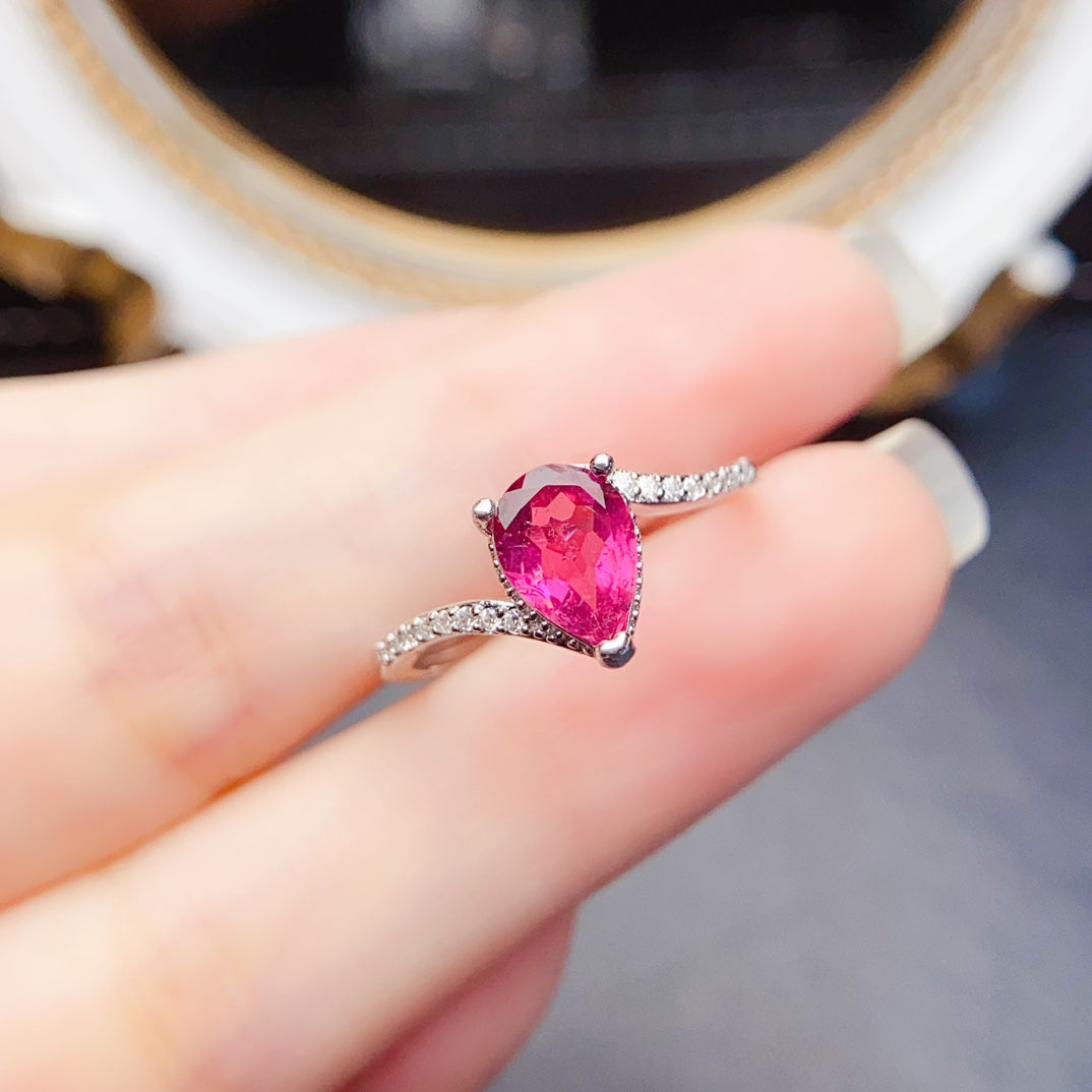 Natural Tourmaline AdjustableRingTeardrop, High Clarity & Full Fire, 925 Silver, Minimalist Elegance6*8mm